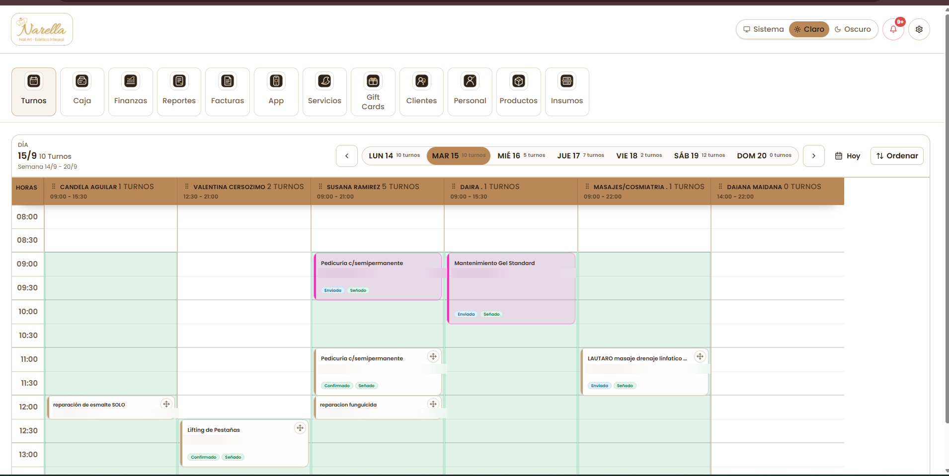 Narella — Agenda semanal por profesional